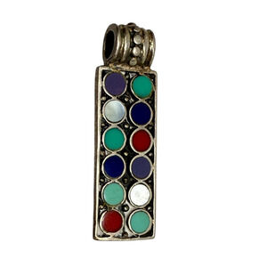 Vintage Pendant Southwest Style Turquoise, Lapis, Coral, MOP 925 Sterling Silver